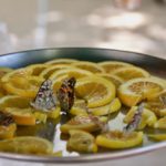 tray of orange slices with butterflies