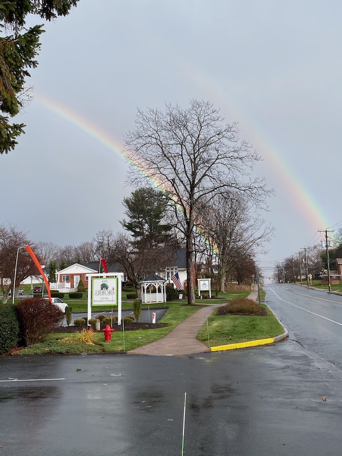 double rainbow at arbors of hop brook